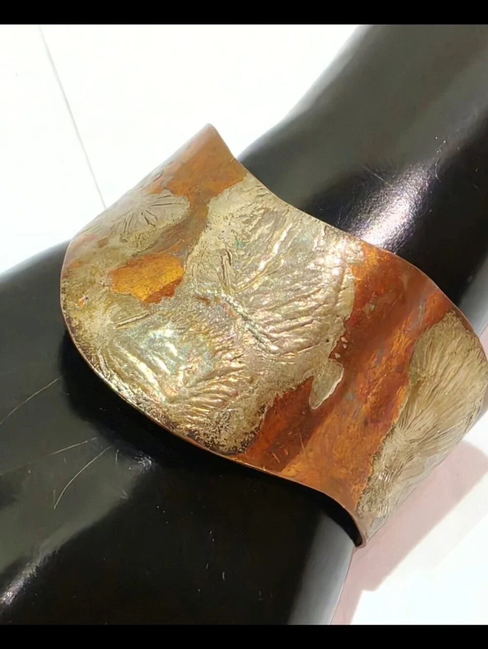 Handcrafted Copper Cuff Bracelet w/ Fused Sterling Silver Textured Design